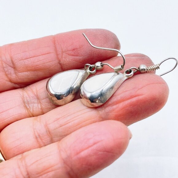 Sterling Silver & White Howlite Stone Teardrop Dangle Earrings - Picture 1 of 7